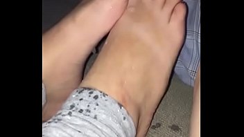 sleep girl at party get cute feet sprayed