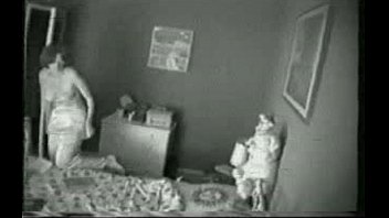Hidden cam on the closet catches my mom have good time.