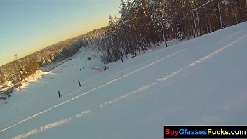 pov babe pulled on ski slopes for spycam sex