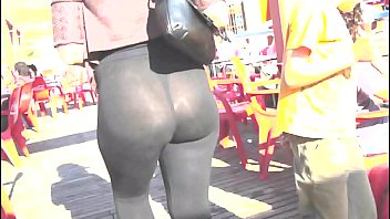 booty sexy milf in the street with transparent legging