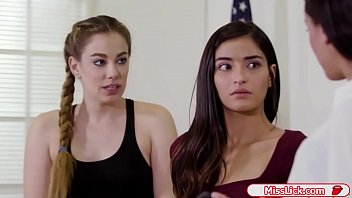 Two teen sluts facesit their teacher