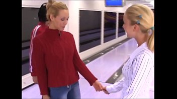 Three lesbian girsl plaing bowling