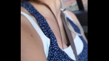 tight tank top on teen up close in car