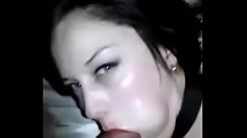 Collared Leashed Handcuffed Amateur Bitch Hairpulling Deepthroat with Lipstick