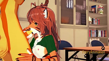 Furry Futanari Hentai 3D - Futanari and Tiger Girl blowjob and fucked with creampie - Anime Manga Japanese Yiff Cartoon Porn