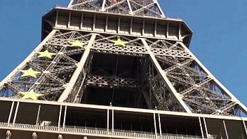 Eiffel Tower crazy public sex threesome group orgy with a cute girl and 2 hung guys shoving their dicks in her mouth for a blowjob, and sticking their big dicks in her tight young wet pussy in the middle of a day in front of everybody