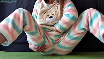 new horny girl in pajamas teasing wet pussy and squirting on xvideos