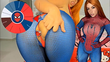 Mary Jane from spider man cosplay feat the wheel of sex game blowjob big tits bouncng and buttplug TRY NOT TO CUM