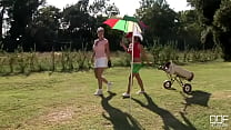 Busty Lesbo Babes on the Golf Field